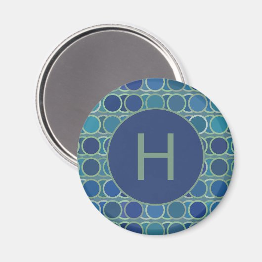 Abstract Shades of Blue Circle Pattern Monogram Magnet (Vorderseite/Rückseite)