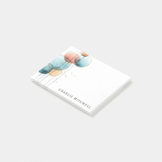 Abstract shapes and lines blue pink terracotta post-it klebezettel (angewinkelt)