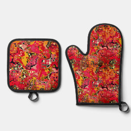 Abstract Shapes in Red Ofenhandschuh & Topflappen-Set