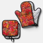 Abstract Shapes in Red Ofenhandschuh & Topflappen-Set (Vorderseite/Rückseite)