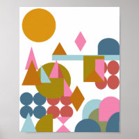Abstract Shapes Landscape Blue Pink Geometric