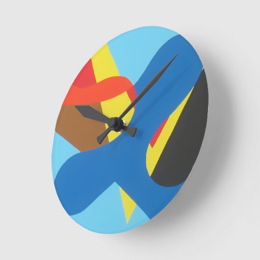 Abstract Shapes on Blue Round Clock Runde Wanduhr (Winkel)