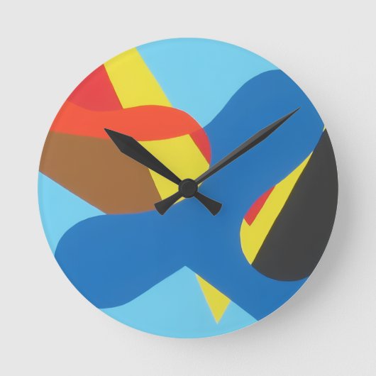 Abstract Shapes on Blue Round Clock Runde Wanduhr (Vorderseite)