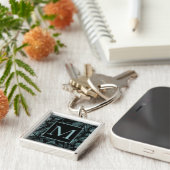 Abstract Shattered Glass Blue Pattern Monogram Schlüsselanhänger (Seite)