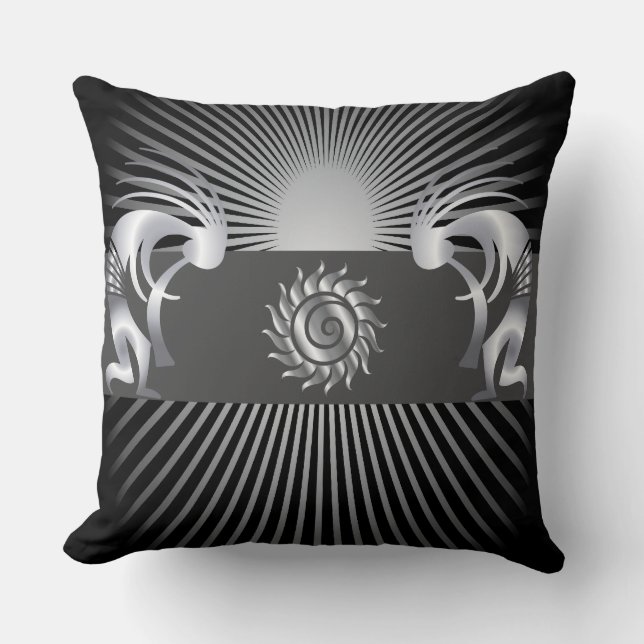 Abstract Silver Kokopelli Throw Kissen (Vorderseite)
