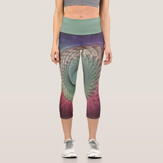 Abstract Snail Colorful Modern Fractal Art Capri Leggings (Vorderseite)