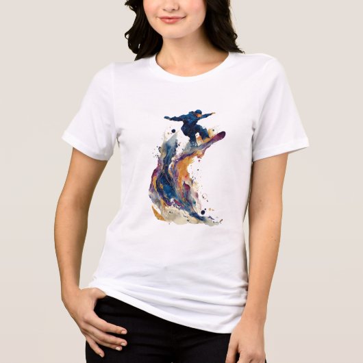 Abstract Snowboarder | Fluid Ink Watercolor Action Tri-Blend Shirt (Vorderseite)
