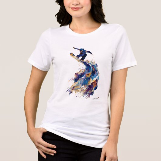 Abstract Snowboarder | Fluid Ink Watercolor Action Tri-Blend Shirt (Vorderseite)