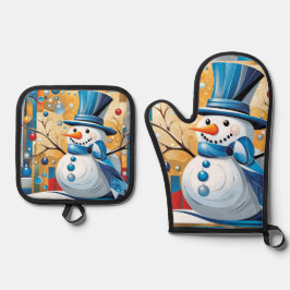 Abstract Snowman Ofenhandschuh & Topflappen-Set