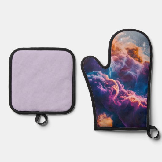Abstract Space Nebula Art - Colorful Cosmic Ofenhandschuh & Topflappen-Set (Vorderseite)