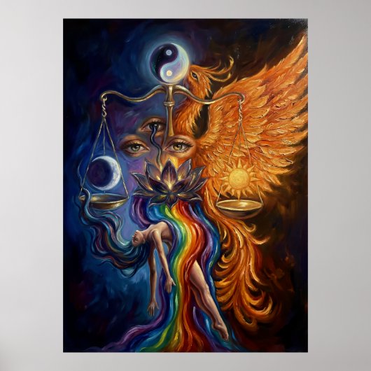 Abstract Spiritual Art Poster “Phoenix & Lotus Reb (Vorne)