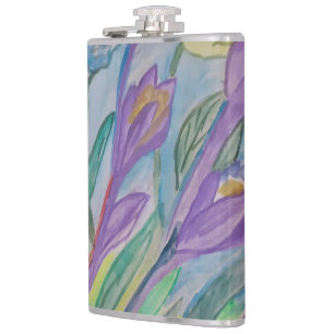 Abstract Spring Crocus Vinyl Wrapped Flask Flachmann