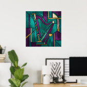 Abstract Stained Glass Harp Poster Teal and Purple (Heimbüro)