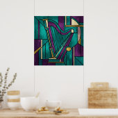 Abstract Stained Glass Harp Poster Teal and Purple (Küche)