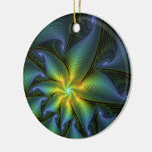 Abstract Star, Shiny Blue Green Golden Fractal Art Keramik Ornament (Links)