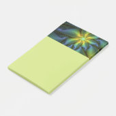 Abstract Star, Shiny Blue Green Golden Fractal Art Post-it Klebezettel (angewinkelt)