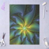 Abstract Star, Shiny Blue Green Golden Fractal Art Seidenpapier (Basteln)