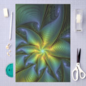 Abstract Star, Shiny Blue Green Golden Fractal Art Seidenpapier (Handwerk)