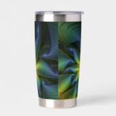 Abstract Star, Shiny Blue Green Golden Fractal Art Thermobecher (Links)
