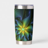 Abstract Star, Shiny Blue Green Golden Fractal Art Thermobecher (Rückseite)