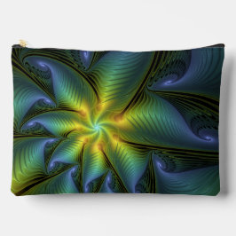 Abstract Star, Shiny Blue Green Golden Fractal Art Zubehörtasche