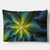 Abstract Star, Shiny Blue Green Golden Fractal Art Zubehörtasche (Rückseite)