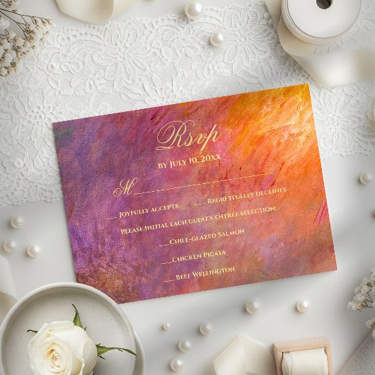Abstract Sunset Sky Orange Purple Art Wedding Meal RSVP Karte