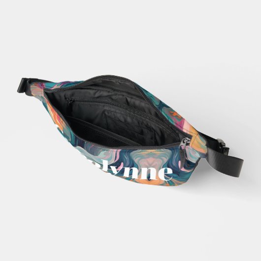 Abstract Swirl Pattern White Text Bauchtasche (Offen)