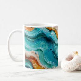 Abstract Swirling Teal and Orange Glossy Fluid Kaffeetasse