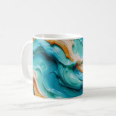 Abstract Swirling Teal and Orange Glossy Fluid Kaffeetasse (Vorderseite Links)