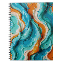 Abstract Swirling Teal and Orange Glossy Fluid Notizblock