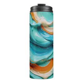 Abstract Swirling Teal and Orange Glossy Fluid Thermosbecher