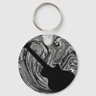 Abstract Swirls Guitar Keychain, Black & White Schlüsselanhänger