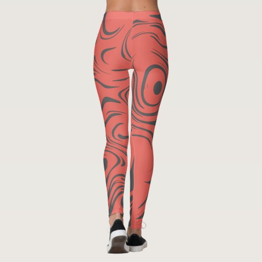Abstract Swirly Pattern Pink and Grey Leggings (Rückseite)