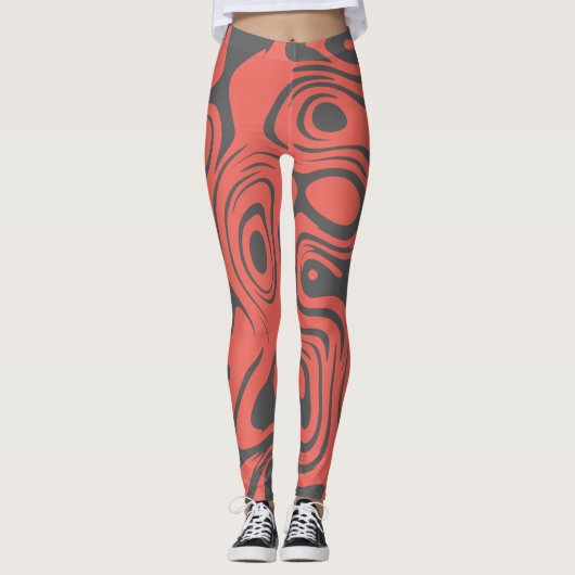 Abstract Swirly Pattern Pink and Grey Leggings (Vorderseite)