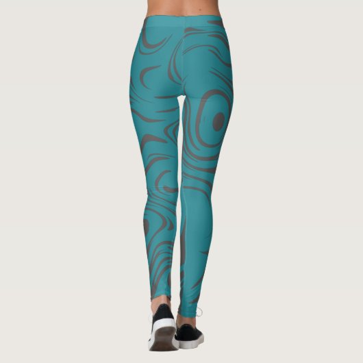 Abstract Swirly Pattern Teal and Grey Leggings (Rückseite)