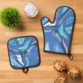 Abstract Symphony in Blue 2 Ofenhandschuh & Topflappen-Set (Oben Unten)