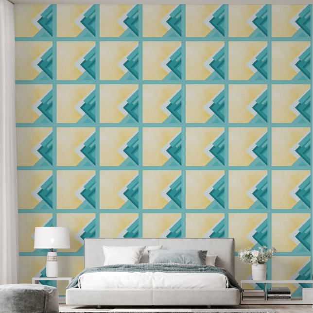 Abstract Teal and yellow art Tapete (Schlafzimmer)