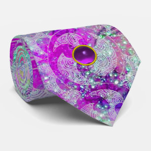 ABSTRACT TEAL BLUE,PINK WAVES,SPARKLES,PURPLE GEM KRAWATTE