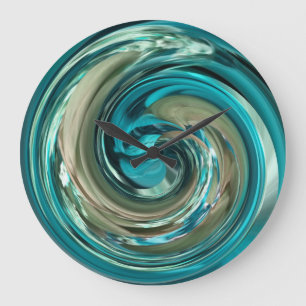 Abstract Teal N Gold Dolphin Swirl Clock Große Wanduhr