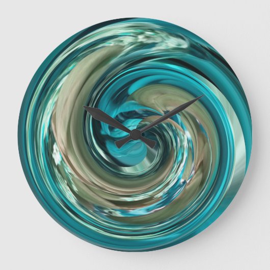 Abstract Teal N Gold Dolphin Swirl Clock Große Wanduhr (Vorderseite)