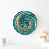 Abstract Teal N Gold Dolphin Swirl Clock Große Wanduhr (Zuhause)