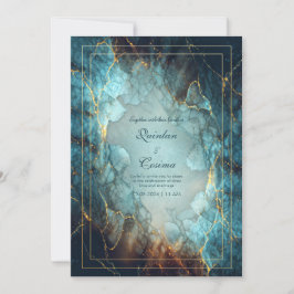 Abstract Teal Turquoise Gilded Geode Wedding Einladung