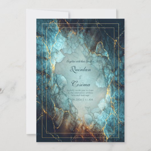 Abstract Teal Turquoise Gilded Geode Wedding Einladung (Vorderseite)