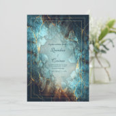 Abstract Teal Turquoise Gilded Geode Wedding Einladung (Stehend Vorderseite)