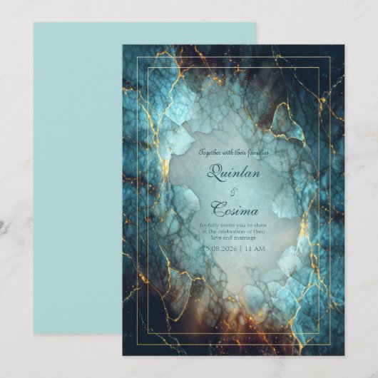 Abstract Teal Turquoise Gilded Geode Wedding Einladung (Vorne/Hinten)