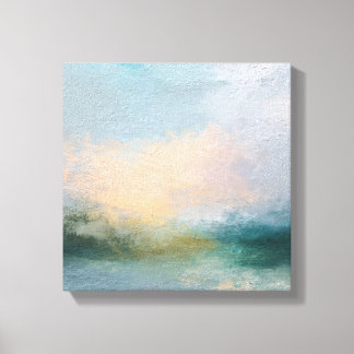 Abstract Textured Canvas Art | Ethereal Teal,Peach Leinwanddruck