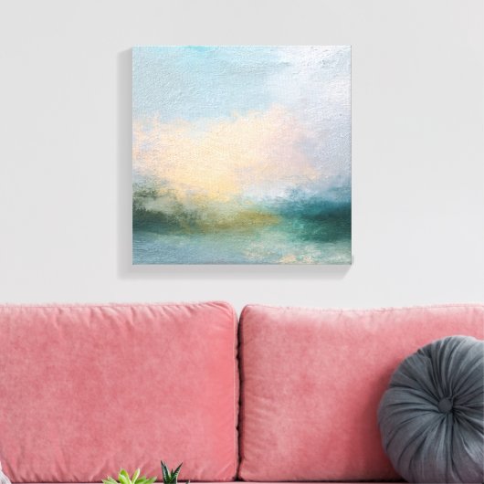 Abstract Textured Canvas Art | Ethereal Teal,Peach Leinwanddruck (Insitu (Wohnzimmer))
