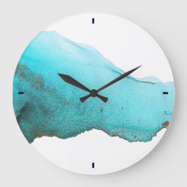 Abstract Turquoise Gold Alcohol Ink Art Große Wanduhr