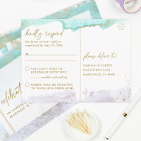 Abstract Turquoise Lavender Gold Modern Art RSVP 